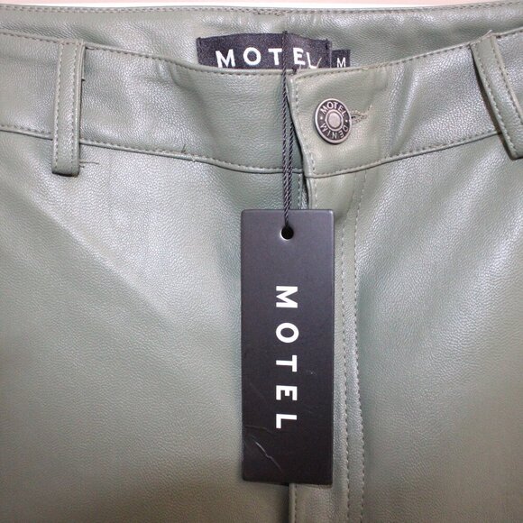 Motel Faux Leather Green Flare Pants Size Medium New Zoven Trouser - Picture 2 of 3